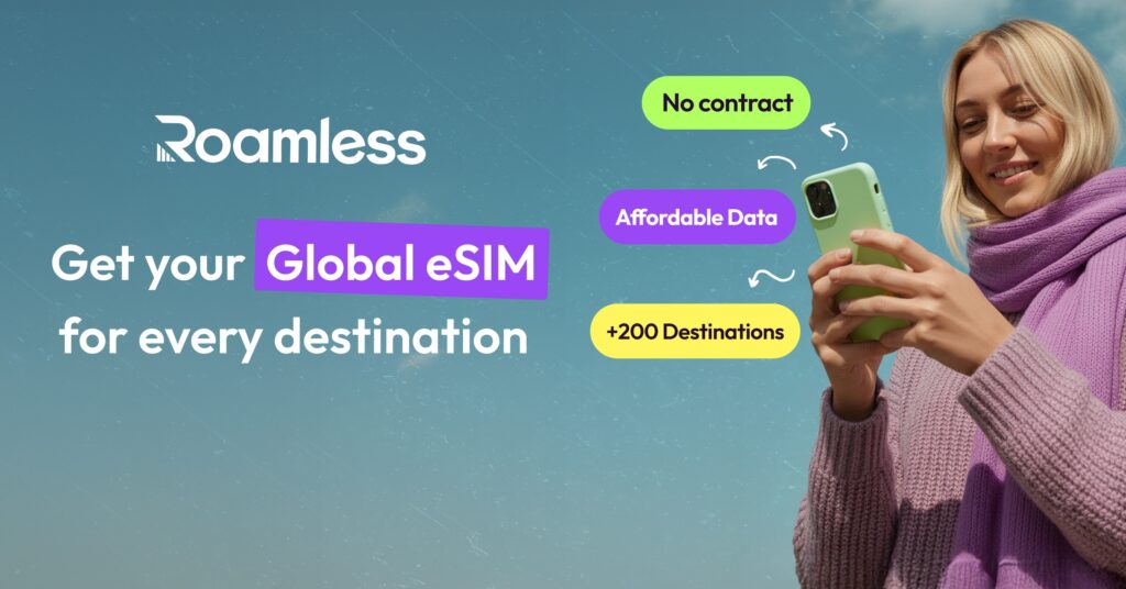 Roamless banner "get your global esim for every destination."