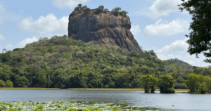 Sigiriya Lion Rock from across a lake